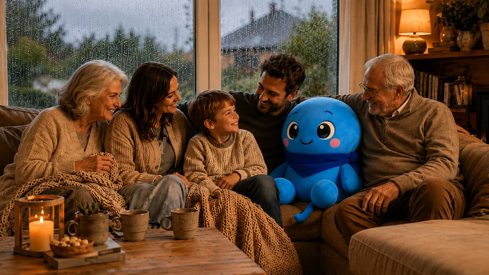 Abuelos, padres y un niño comparten una tarde lluviosa con Azulín Family