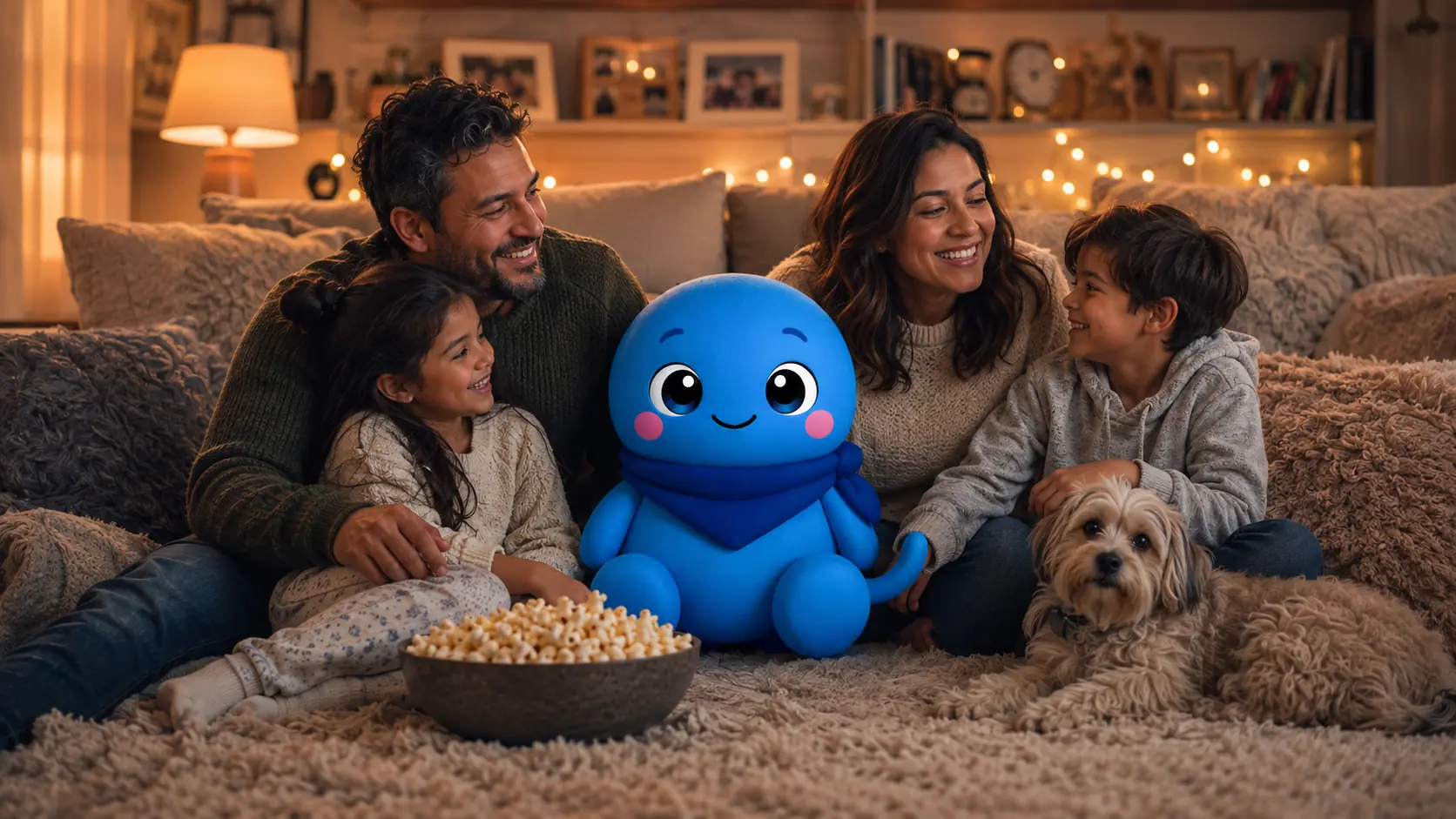 Una familia comparte una noche de películas con Azulín Family