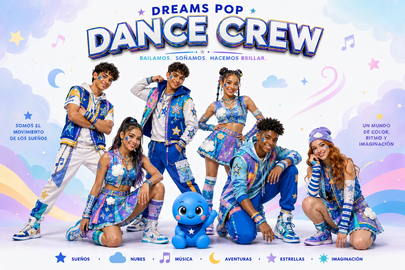 Elenco oficial autorizado de Dreams Pop Dance Crew junto a Azulín
